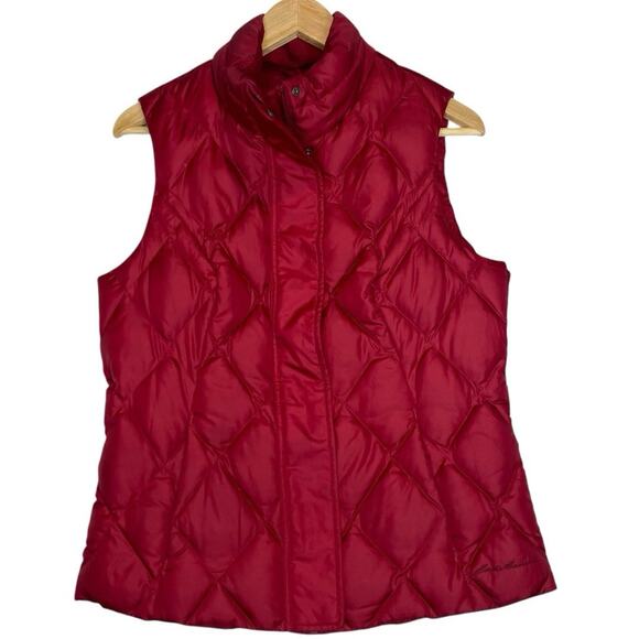 Eddie Bauer Quilted Goose Down Vest Women M Red Outdoor Gorpcore Cozycore Casual - Picture 1 of 11